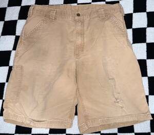Carhartt Canvas Carpenter Work Shorts Distressed Tan